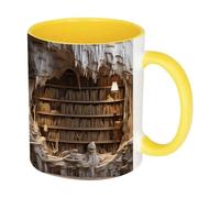 Getagift 3D Bookshelf Mug, Creative Space Design 3D Library Shelf Cup, 3D Effect Books Mug, Inside Coloured Coffee, Tea Mug. (Yellow)