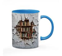 Getagift 3D Bookshelf Mug, Creative Space Design 3D Library Shelf Cup, Inside Coloured Coffee, Tea Mug. (Blue)