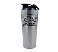 Getagift 500ml Aluminium Shaker Bottle for Supplement Shakes - Easy Clean, Durable Cup Gamers Don't Die They Respawn Funny Retro Gamer Enthusiast PC Gamer. (Silver)