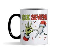 Getagift 67 Meme, Six Seven Hand Sign Meme, Funny Christmas Humour Gift, 11 oz Inside Coloured Ceramic Coffee Mug. (Black)