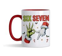 Getagift 67 Meme, Six Seven Hand Sign Meme, Funny Christmas Humour Gift, 11 oz Inside Coloured Ceramic Coffee Mug. (Red)