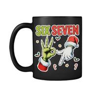 Getagift 67 Meme, Six Seven Hand Sign Meme, Funny Christmas Humour Gift, 11oz Black Satin Cup/Mug.