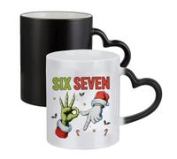 Getagift 67 Meme, Six Seven Hand Sign Meme, Funny Christmas Humour Gift, 11oz Colour Changing Ceramic Coffee Cup, Magic Mug. (Heart Shaped Handle)
