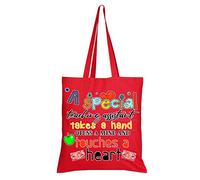 Getagift A Special Teaching Assistant Takes A Hand Open A Mind And Touches A Heart Teachers Day Themed Funny Tote Bag-Cotton Shopping Bag. (Red)