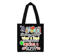 Getagift A Special Teaching Assistant Takes A Hand Open A Mind And Touches A Heart Teachers Day Themed Funny Tote Bag-Cotton Shopping Bag. (Black)