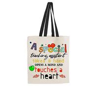 Getagift A Special Teaching Assistant Takes A Hand Open A Mind And Touches A Heart Teachers Day Themed Funny Tote Bag-Cotton Shopping Bag. (Black Handle)