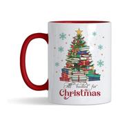 Getagift All Booked for Christmas, Book Christmas Tree, Holiday Bookish Reader, X-mas Tree, 11 oz Inside Coloured Ceramic Coffee Mug. (Red)