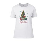 Getagift All Booked for Christmas, Book Christmas Tree, Holiday Bookish Reader, X-mas Tree, Women Short Sleeve Cotton T-Shirt. (UK, Alpha, L, Regular, Regular, White)