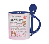 Getagift Anniversary Mug for Couple - “Here’s to Us on Our Anniversary” Cute Romantic Coffee Mug, Funny Love Gift for Husband or Wife - 11oz Inside Colour with Spoon Ceramic Coffee Mug. (Navy Blue)