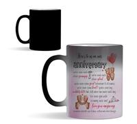 Getagift Anniversary Mug for Couple - “Here’s to Us on Our Anniversary” Cute Romantic Coffee Mug, Funny Love Gift for Husband or Wife - 11oz Colour Changing Ceramic Coffee Cup, Magic Mug. (C Shaped)