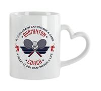Getagift Badminton Coach, A Good Coach Can Change a Life, Best Coach, Christmas Coffee Tea Cocoa Soup Daily use Mug 11oz Ceramic Heart Handle Coffee Mug. (White)
