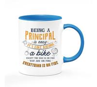 Getagift Being a Principal is Easy Except The Bike is on Fire, Inside Coloured Coffee, Tea Mug. (Blue)
