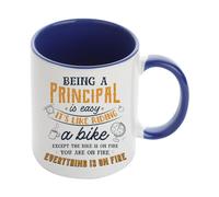 Getagift Being a Principal is Easy Except The Bike is on Fire, Inside Coloured Coffee, Tea Mug. (Navy Blue)