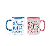 Getagift Being Mr Right & Mrs Always Right Set of 2 Wedding Anniversary, Valentines Day, Coloured Couple Mug Set. (65 Years)