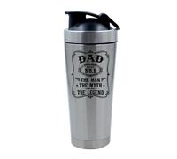 Getagift Best Dad Gift, The Man The Myth The Legend, Father's Day Gift, 500ml Aluminium Shaker Bottle for Supplement Shakes - Easy Clean, Durable Cup. (Silver)