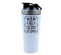 Getagift Best Dad Gift, The Man The Myth The Legend, Father's Day Gift, 500ml Aluminium Shaker Bottle for Supplement Shakes - Easy Clean, Durable Cup. (White)
