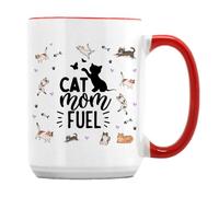 Getagift Cat Mom Fuel - Mother's Day Gift for Cat Lovers, 15oz Coffee Mug. (Red Inside)