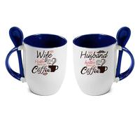 Getagift Couples Theme Coffee Mug Set Anniversary My Wife/Husband is Hotter Than My Coffee Valentine's Day Unique Ceramic Inside Coloured with Spoon Coffee Mug. (Blue)