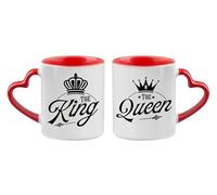 Getagift Couples Theme Coffee Mug Set The King The Queen Valentines Day, Birthday, Wedding, Anniversary, Him-Her Unique Ceramic Heart Handle Coffee Mug. (Red)