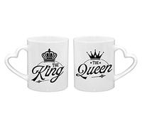 Getagift Couples Theme Coffee Mug Set The King The Queen Valentines Day, Birthday, Wedding, Anniversary, Him-Her Unique Ceramic Heart Handle Coffee Mug. (White)