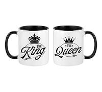 Getagift Couples Theme Coffee Mug Set The King The Queen Valentines Day, Birthday, Wedding, Anniversary, Him-Her Unique Ceramic Inside Coloured Coffee Mug. (Black)
