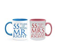 Getagift Emerald Anniversary 55 Years of Being Mr Right & Mrs Always Right Set of 2 Wedding Anniversary, Valentines Day, Coloured Couple Mug Set. (55 Years)