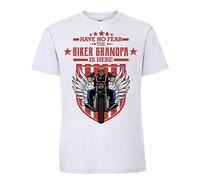 Getagift Fathers Day Themed Have no Fear Biker Grandpa is here Funny Birthday/Christmas Unique White Colour Men Short Sleeve Soft Touch Cotton T-Shirt. (2XL)