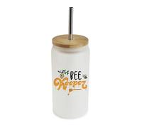 Getagift Funny Beekeeper Honey Bee Lover Gift | Cute Beekeeping Gift for Men, Women, Frosted Glass Tumbler 18 OZ with Bamboo Lid & Silver Straw.