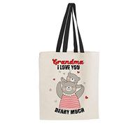 Getagift Grandma I Love You Beary Much Shoppers Cotton Shopping Bag, Tote Bag, Mother’s Day, Emotional Gift For Mummy, Mum, Nanny, Godmother, Sister, Mother-in-Law, Auntie. (Black Handle)