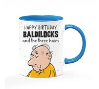 Getagift Happy Birthday Baldilocks and The Three Hairs Mug, Gift for Bald Person, Inside Coloured Coffee, Tea Mug. (Blue)
