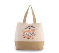Getagift Happy Summer Vacation, Beach Holiday, Aesthetic Travel, Ocean Artwork Gift, Canvas Jute Bag with Inner Mobile & Coin Pocket. (Natural)
