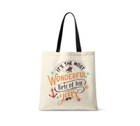 Getagift Happy Summer Vacation, Beach Holiday, Aesthetic Travel, Ocean Artwork Gift, Reusable Shopping Bag, Tote Bag. (Black Handle)