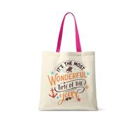 Getagift Happy Summer Vacation, Beach Holiday, Aesthetic Travel, Ocean Artwork Gift, Reusable Shopping Bag, Tote Bag. (Fuchsia Handle)