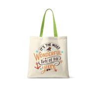Getagift Happy Summer Vacation, Beach Holiday, Aesthetic Travel, Ocean Artwork Gift, Reusable Shopping Bag, Tote Bag. (Lime Green)