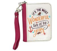 Getagift Happy Summer Vacation, Beach Holiday, Aesthetic Travel, Ocean Artwork Gift, Women's Small Leather Zip-Around Wallet, Credit Card Slots, Coin Purse, Pink.