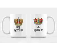 Getagift His Lordship & Her Ladyship Set of 2 Mugs Coffee Tea Cocoa Soup Daily use Ceramic 15oz Coffee Mug. (White)