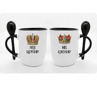 Getagift His Lordship & Her Ladyship Set of 2 Mugs Coffee Tea Cocoa Soup Daily use Inside Coloured with Spoon Coffee Mug. (Black)