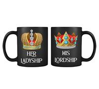Getagift His Lordship & Her Ladyship Set of 2 Mugs Coffee Tea Cocoa Soup Daily use Mug Birthday Party gage Keepsake Ceramic Black Satin Cup/Mug.