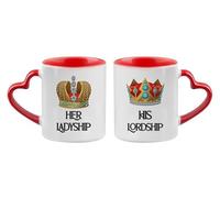 Getagift His Lordship & Her Ladyship Set of 2 Mugs Coffee Tea Cocoa Soup Daily use Mug Ceramic Heart Handle Coffee Mug. (Red)