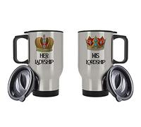 Getagift His Lordship & Her Ladyship Set of 2 Mugs Silver/White Insulated 14oz Travel Tea/Coffee Mug. (Silver)