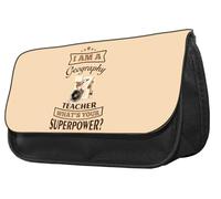 Getagift I Am A Geography Teacher Whats Your Superpower?, Teacher Gift, Pencil Case, Make up Bag, Back to School, Zipper Pouch, Cosmetic Brush Pouch. (Black)