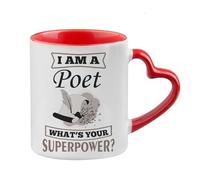Getagift I Am A Poet What's Your Superpower?, Poetry Lover Gift, Heart Handle Coffee, Tea Mug. (Red)