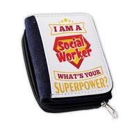 Getagift I Am a Social Worker - What’s Your Superpower? | Funny Social Work Appreciation Gift, Women’s Denim Coin Wallet.