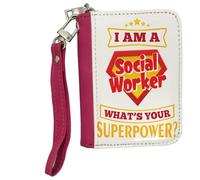 Getagift I Am a Social Worker - What’s Your Superpower? | Funny Social Work Appreciation Gift, Women's Small Leather Zip-Around Wallet, Credit Card Slots, Coin Purse, Pink.