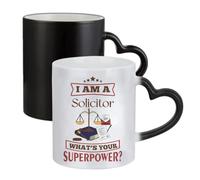 Getagift I Am A Solicitor. What's Your Superpower, Gift for a Lawyer, 11oz Colour Changing Ceramic Coffee Cup, Magic Mug. (Heart Shaped Handle)