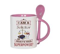 Getagift I Am A Solicitor. What's Your Superpower, Gift for a Lawyer, 11oz Inside Colour with Spoon Ceramic Coffee Mug. (Pink)