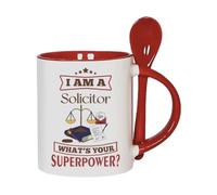 Getagift I Am A Solicitor. What's Your Superpower, Gift for a Lawyer, 11oz Inside Colour with Spoon Ceramic Coffee Mug. (Red)