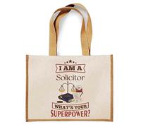 Getagift I Am A Solicitor. What's Your Superpower, Gift for a Lawyer, Reusable Shopper Jute Bag, Shopping Bag. (Natural)
