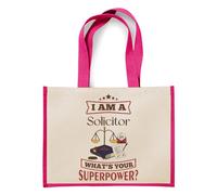Getagift I Am A Solicitor. What's Your Superpower, Gift for a Lawyer, Reusable Shopper Jute Bag, Shopping Bag. (Pink)