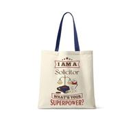 Getagift I Am A Solicitor. What's Your Superpower, Gift for a Lawyer, Reusable Shopping Bag, Tote Bag. (French Navy Handle)